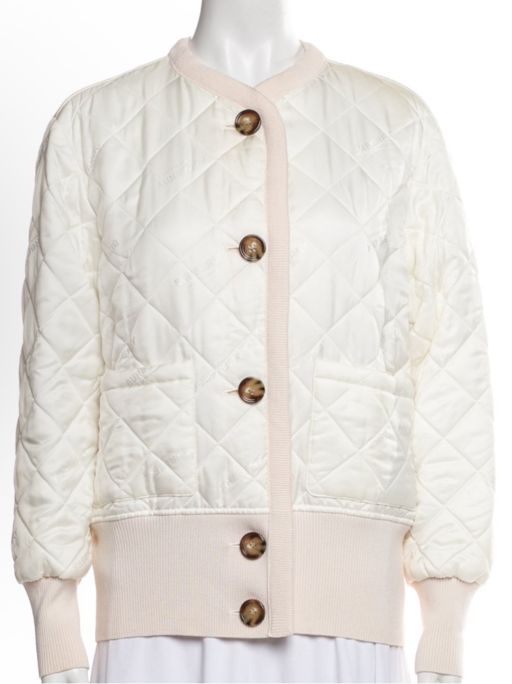 Burberry Narin Quilt Front Logo Jacquard Sweater Jacket